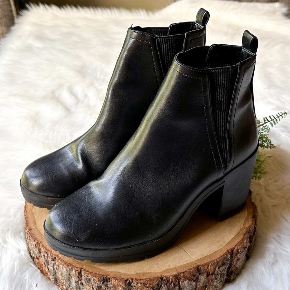 Parker & Sky Sophie Vegan Black Leather Platform Ankle Chunky Heel Boots 8